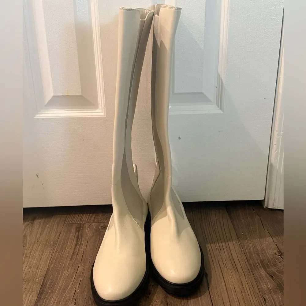 Aeyde Blanca 40mm Round Toe Leather Knee High Boots